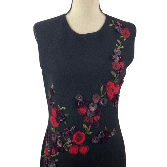 RICKIE FREEMAN TERI JON KNITWEAR FLORAL EMBROIDERED WOOL DRESS & DUSTER SET MED - Picture 4 of 14